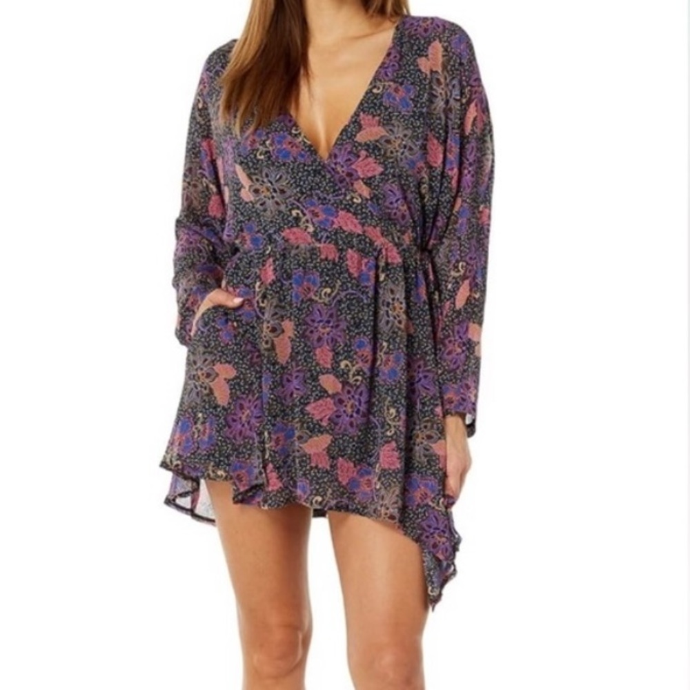 Free People Teegan Mini Dress in Black Motif